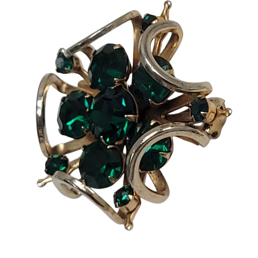 Vintage Emerald Green Rhinestone Gold-Tone Brooch Pin Starburst MCM 1.25" - Picture 5 of 5